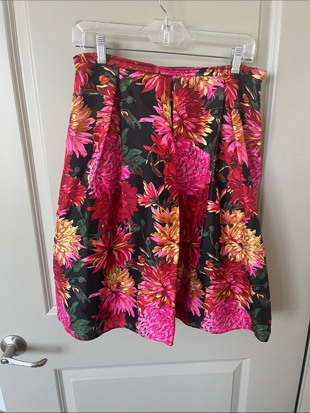 Talbots Black Floral A-Line Skirt with Pink & Gold Blooms